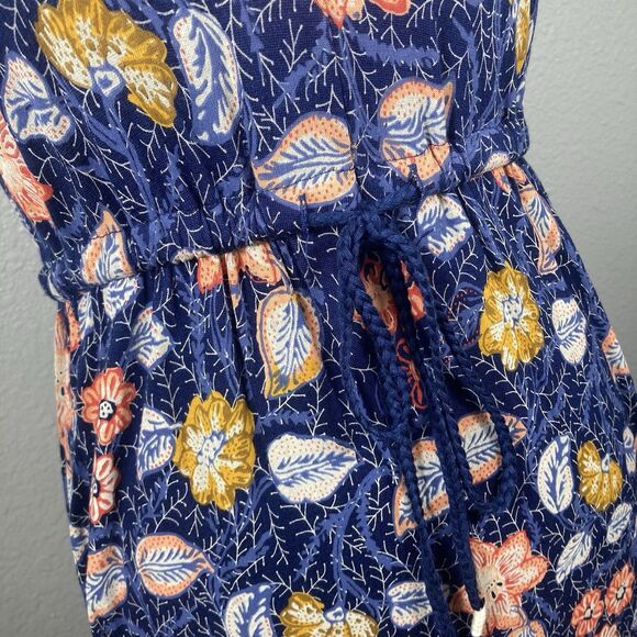 Whimsical Lucky Brand Maxi Dress Blue Festivals Boho Floral Slit Front XS - Picture 3 of 9